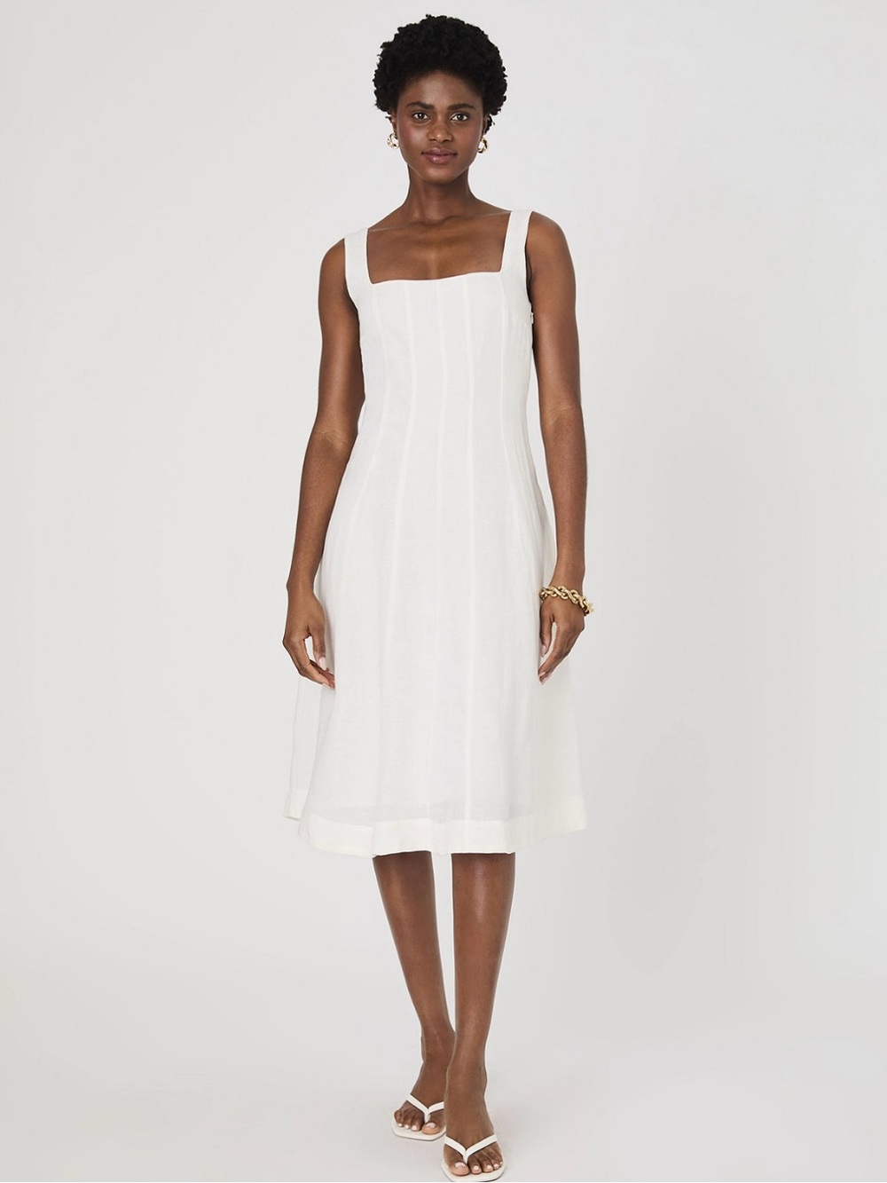 French Connection White Square-Neck Midi Dress with Wide Straps